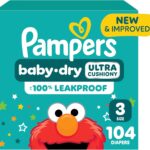 Pampers Diapers - Baby Dry - Size 3, 104 Count, Absorbent Disposable Infant Diaper (Packaging May Vary)