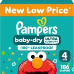 Pampers Diapers - Baby Dry - Size 4, 186 Count, Absorbent Disposable Infant Diaper (Packaging May Vary)