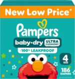 Pampers Diapers - Baby Dry - Size 4, 186 Count, Absorbent Disposable Infant Diaper (Packaging May Vary)