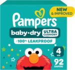 Pampers Diapers - Baby Dry - Size 4, 92 Count, Absorbent Disposable Infant Diaper (Packaging May Vary)