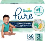 Pampers Pure Baby Diapers, Size 3 (16-28 lbs), 168, Up to 100% Leakproof, Premium Hypoallergenic Soft Diapers