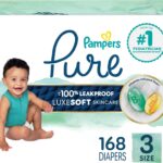Pampers Pure Baby Diapers, Size 3 (16-28 lbs), 168, Up to 100% Leakproof, Premium Hypoallergenic Soft Diapers