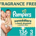 Pampers Swaddlers Diapers, Size 3 (13-26 lbs), 136 Count, Fragrance Free, Hypoallergenic, Absorbent, Pediatrician Recommended, Skin Safe