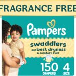 Pampers Swaddlers Diapers, Size 4 (15-34 lbs), 150 Count, Fragrance Free, Hypoallergenic, Absorbent, Pediatrician Recommended, Skin Safe