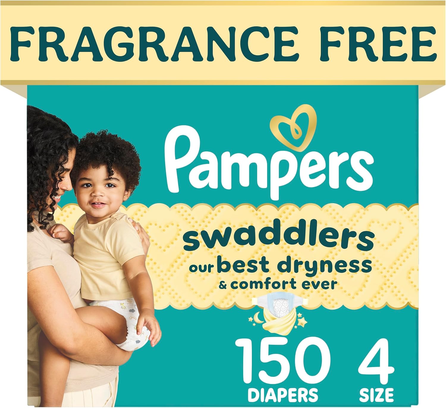 Pampers-Swaddlers-Diapers-Size-4-15-34-lbs-150-Count-Fragrance.jpg Pampers Swaddlers Diapers, Size 4 (15-34 lbs), 150 Count, Fragrance Free, Hypoallergenic, Absorbent, Pediatrician Recommended, Skin Safe - Image 1