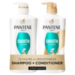 Pantene Shampoo & Conditioner Set, Smooth and Sleek - Frizz Control with Antioxidants, Nourishing for All Hair Types - Curly, Dry, Color-Treated, 52.8 Oz Total + Miracle Rescue Shot (0.5 Oz)