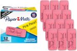 Paper Mate Erasers, Pink Pearl, 12 Count - Latex Free and Smudge Resistant, Back to School, Teacher Supplies