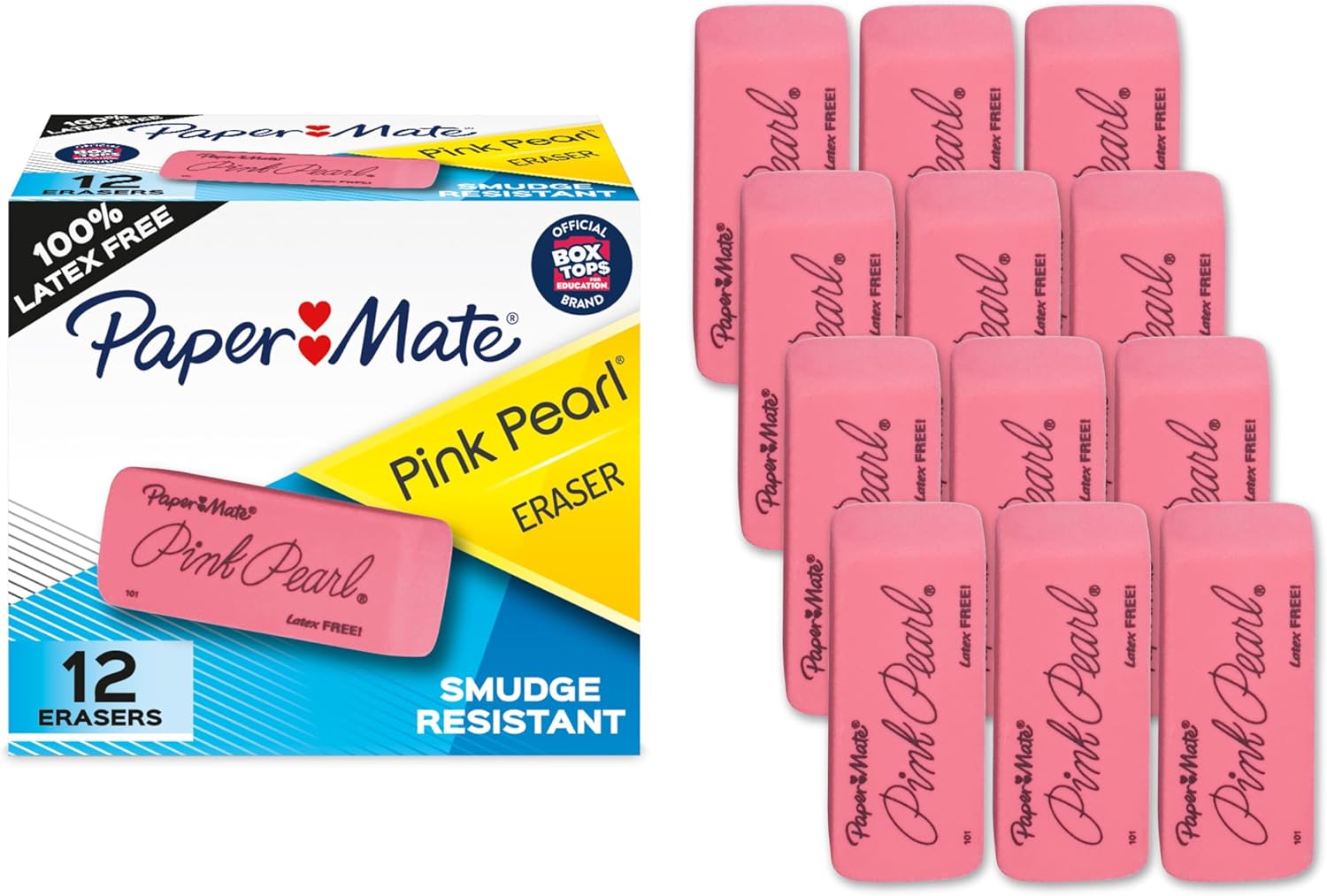 Paper-Mate-Erasers-Pink-Pearl-12-Count-Latex-Free.jpg Paper Mate Erasers, Pink Pearl, 12 Count - Latex Free and Smudge Resistant, Back to School, Teacher Supplies - Image 1