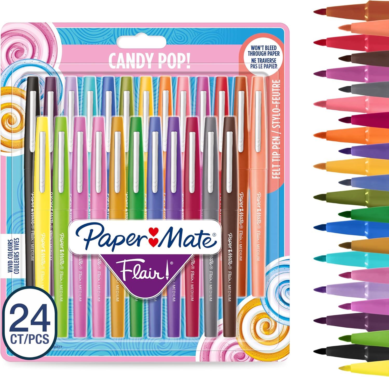 Paper-Mate-Flair-Felt-Tip-Pens-Medium-Point-07.jpg Paper Mate Flair Felt Tip Pens | Medium Point (0.7 mm) Marker Pens | Assorted Candy Pop Colouring Pens | for Kids & Adult Colouring, Journalling & More | 24 Count - Image 1