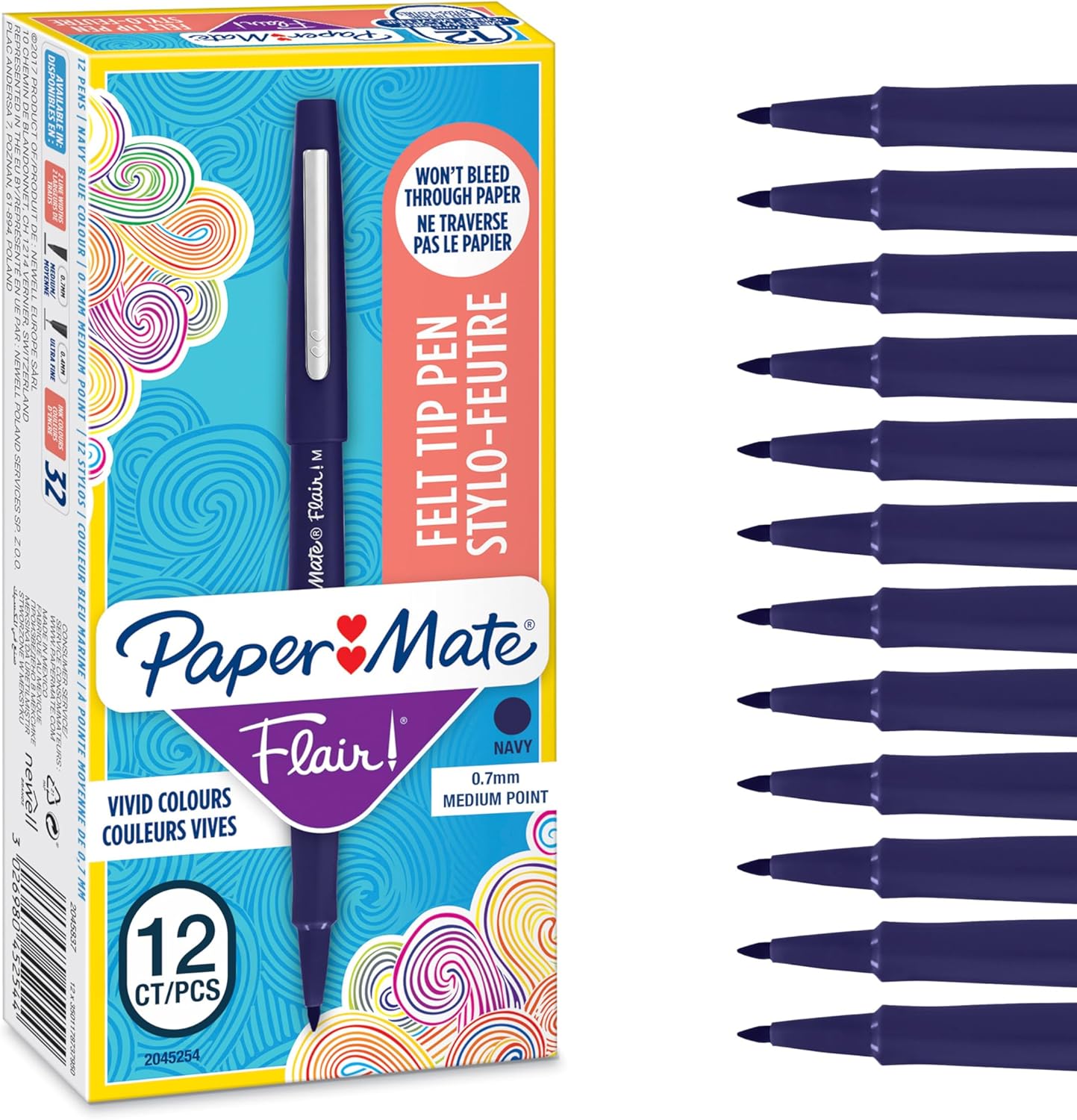 Paper-Mate-Flair-Felt-Tip-Pens-Medium-Point-07mm.jpg Paper Mate Flair Felt Tip Pens | Medium Point (0.7mm) | Navy Blue | 12 Count - Image 1