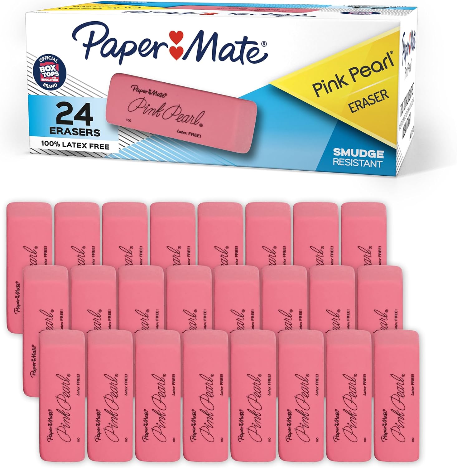 Paper-Mate-Pink-Pearl-Erasers-Medium-24-Count-Back.jpg Paper Mate Pink Pearl Erasers, Medium, 24 Count - Back to School, Classroom, Teacher Supplies - Image 1