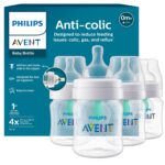 Philips Avent Anti-Colic Baby Bottle with AirFree Vent, Slow Flow 1 Nipple, 0m+, 4oz, 4 Pack, Clear, SCY701/04