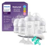 Philips Avent Natural Response Baby Gift Set - 3X 4oz Bottles with Slow Flow Nipple (Level 2), 2X 9oz Bottles with Medium Flow Nipple (Level 3), 2 Extra Nipples, 2X Soothie Pacifiers 0-3m, SCD838/02