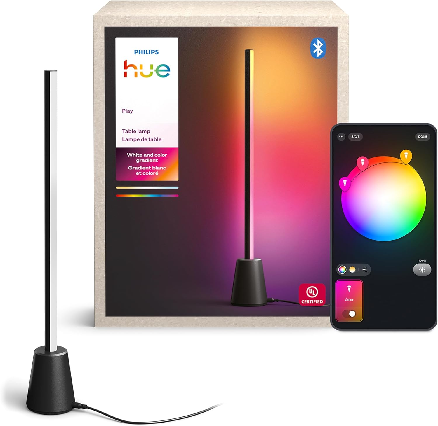Philips-Hue-Play-Table-Lamp-RGBWWIC-LED-236-White-Ambiance.jpg Philips Hue Play Table Lamp, RGBWWIC LED, 23.6”, White Ambiance, Multicolor Gradients, Smart Lighting, Alexa, Google Home, Apple Home, TV Sync Requires Hue Bridge and Sync Box (Both Sold Separately) - Image 1