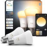 Philips Hue Smart LED A19 Bulb 2-Pack, White Ambiance, E26 Base, 7.2W, Full Spectrum Light 1000K-20000K, 810 Lumens, Dimmable LED Bulbs, Works with Alexa, Google, and Apple Home