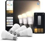 Philips Hue Smart LED A19 Bulb 4-Pack, Warm White Light 2700K, E26 Base, 9W, 810 Lumens, Dimmable LED Bulbs, Works with Alexa, Google Assistant, and Apple Home