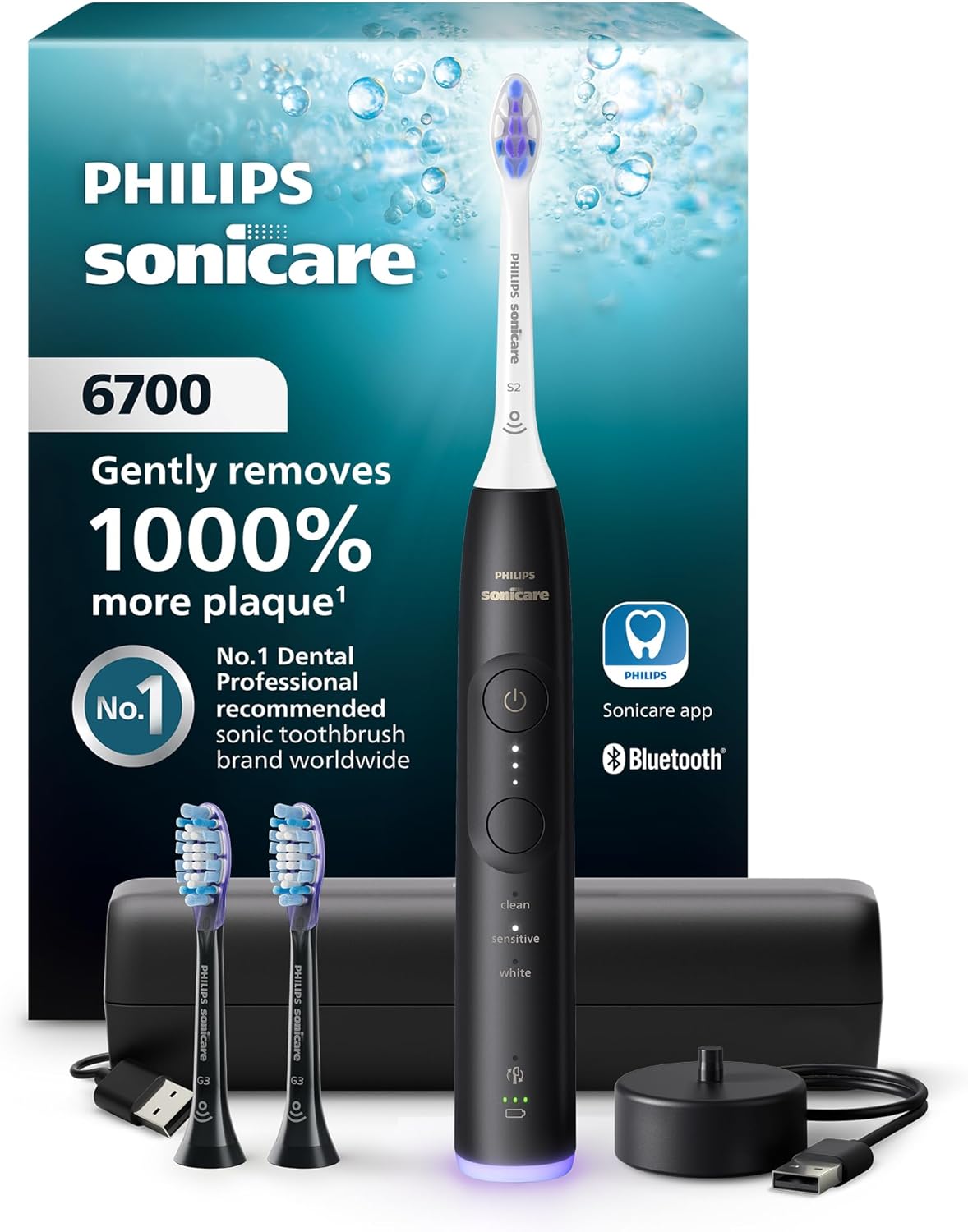 Philips-Sonicare-6700-Series-Electric-Toothbrush-Next-Generation-Sonicare-Technology.jpg Philips Sonicare 6700 Series Electric Toothbrush - Next-Generation Sonicare Technology, Pressure Sensor, 9 Brushing Settings, SmarTimer, BrushPacer, 21-Day Runtime, Travel Case, Black, HX7411/06 - Image 1