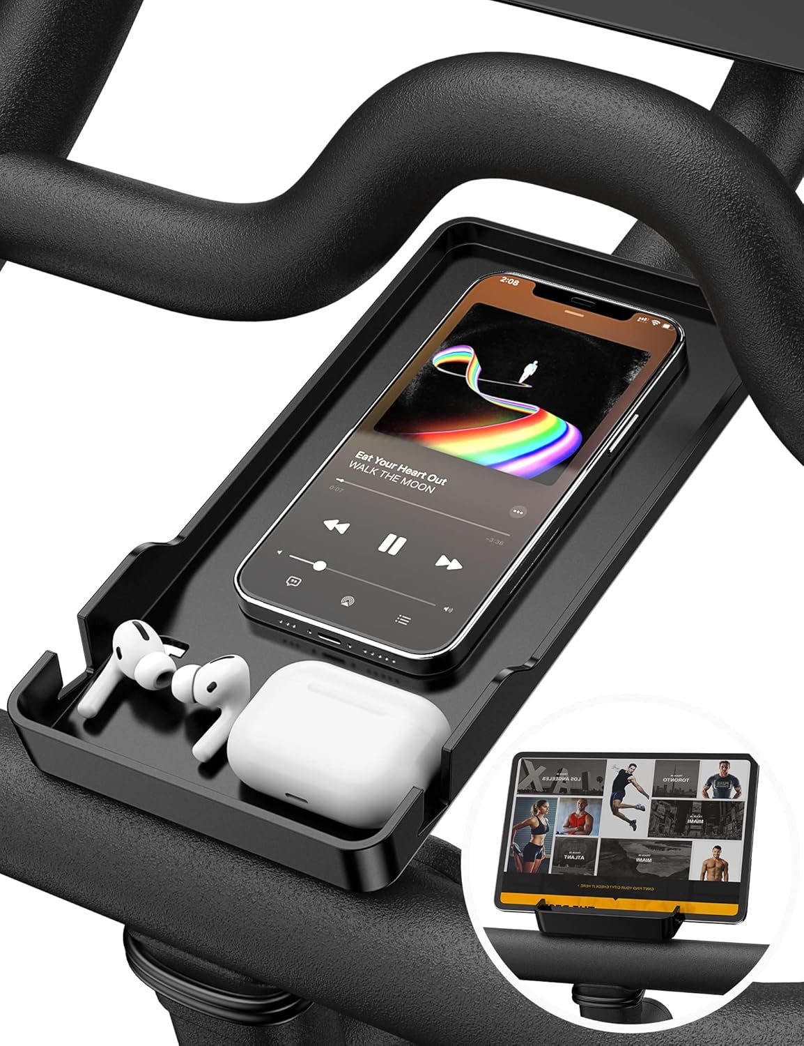 Phone-Holder-for-Peloton-Bike-Peloton-Bike-Peloton.jpg Phone Holder for Peloton Bike & Peloton Bike +, Peloton Bike Accessories, Built-in Anti-Slip Silicone mat Mount Tray, Peloton Phone Holder for iPhone, iPad - Easy Installation - Image 1