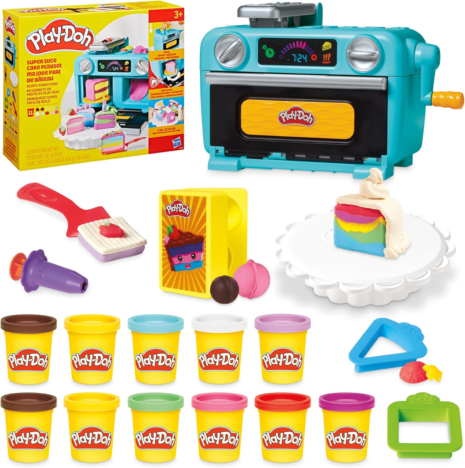 Play-Doh-Super-Slice-Cake-Playset-Toy-Oven-with-Play-Kitchen.jpg Play-Doh Super Slice Cake Playset, Toy Oven with Play Kitchen Accessories & 11 Modeling Compound Cans, Kids Arts & Crafts, Ages 3+ - Image 1