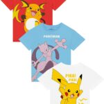 Pokemon Shirts for Boys, 3 Pack of Boys T Shirts, Pikachu Shirt, Boys Tshirt