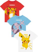 Pokemon Shirts for Boys, 3 Pack of Boys T Shirts, Pikachu Shirt, Boys Tshirt