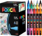 Posca Paint Art Markers, Set of 15 5M Medium Acrylic Markers with Reversible Tips, Artist Recommended Paint Pens for Gifts, Decorations, Fabric, Metal, Windows, Wood and Canvas