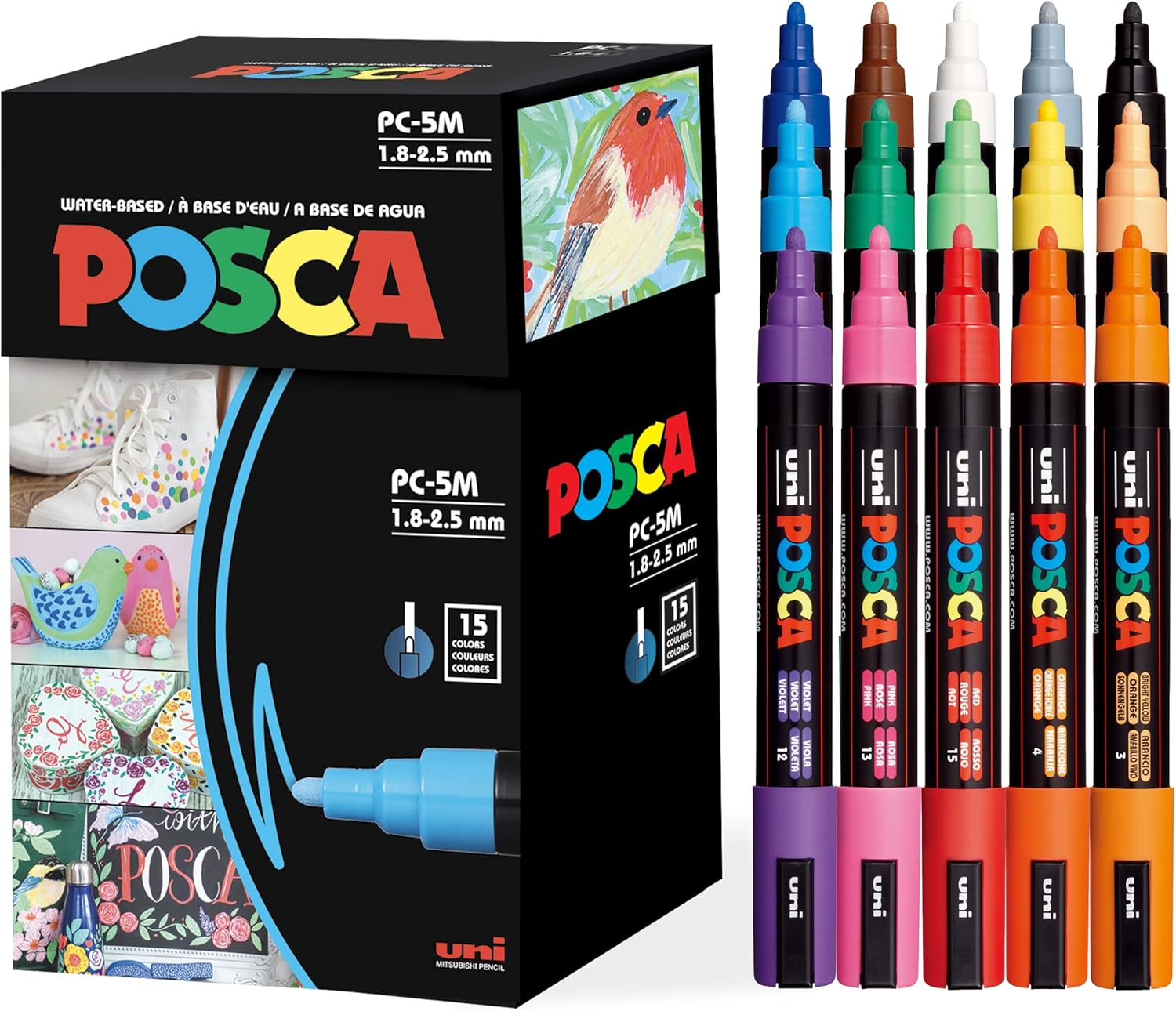 Posca-Paint-Art-Markers-Set-of-15-5M-Medium-Acrylic.jpg Posca Paint Art Markers, Set of 15 5M Medium Acrylic Markers with Reversible Tips, Artist Recommended Paint Pens for Gifts, Decorations, Fabric, Metal, Windows, Wood and Canvas - Image 1
