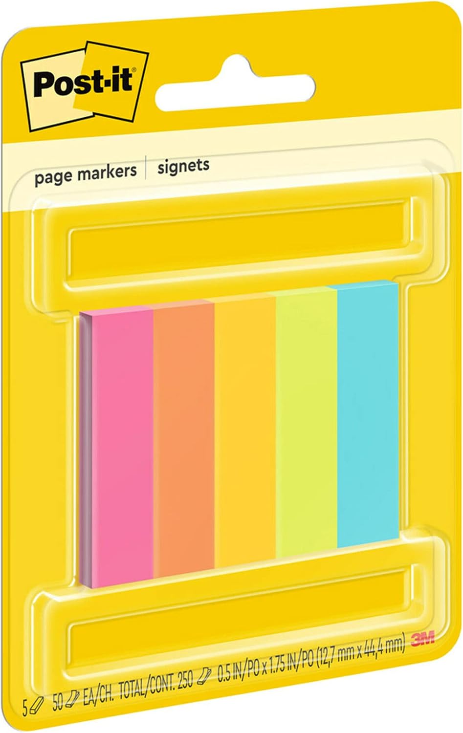 Post-it Page Markers, Assorted Colors, 1/2 in x 2 in, 50 Sheets/Pad, 5 Pads/Pack (670-5AF) - Image 2