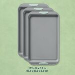 Pyrex 3-Piece Metal Cookie Sheet Bakeware Set, Lightweight Stainless Steel Baking Trays with Heatsafe Silicone Handles, Cookie Sheet Baking Pan, Sage - Image 2