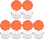 Pyrex 7200 2 Cup Glass Dishes & 7200-PC 2 Cup Orange Food Storage Replacement Lids (6-Pack) - Made in USA | Non-Porous Tempered Glass | Microwave And Oven Safe | BPA-Free Plastic Seals | Top-Rack Dishwasher Safe