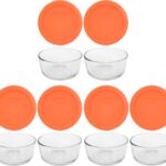Pyrex 7200 2 Cup Glass Dishes & 7200-PC 2 Cup Orange Food Storage Replacement Lids (6-Pack) - Made in USA | Non-Porous Tempered Glass | Microwave And Oven Safe | BPA-Free Plastic Seals | Top-Rack Dishwasher Safe