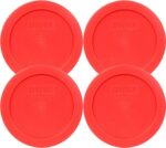Pyrex 7200-PC 2-Cup Red Food Storage Lid (4-Pack) - Made in USA | BPA-Free Plastic | Round Shape | Designed for 7200 Glass Bowl | Dishwasher Safe | Resists Stains and Odors