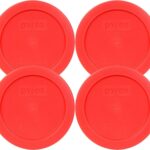 Pyrex 7200-PC 2-Cup Red Food Storage Lid (4-Pack) - Made in USA | BPA-Free Plastic | Round Shape | Designed for 7200 Glass Bowl | Dishwasher Safe | Resists Stains and Odors