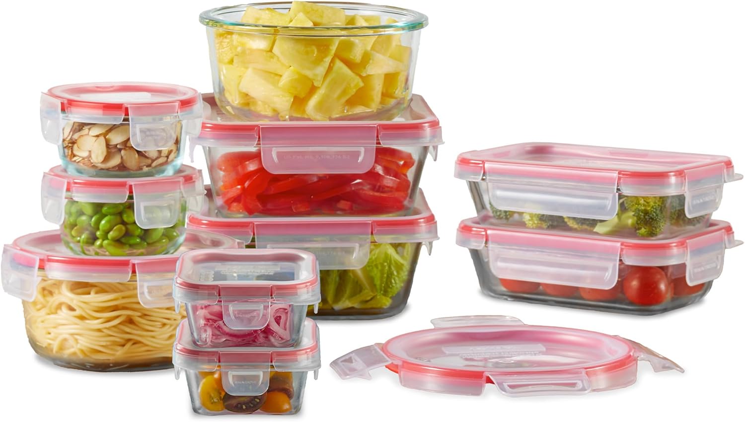 Pyrex-Freshlock-10-Pack-Mixed-Sized-Airtight-Glass-Food-Storage-Container.jpg Pyrex Freshlock (10-Pack) Mixed Sized Airtight Glass Food Storage Container Set, Non Toxic, with Plastic BPA-Free Leakproof Locking Lids - Image 1