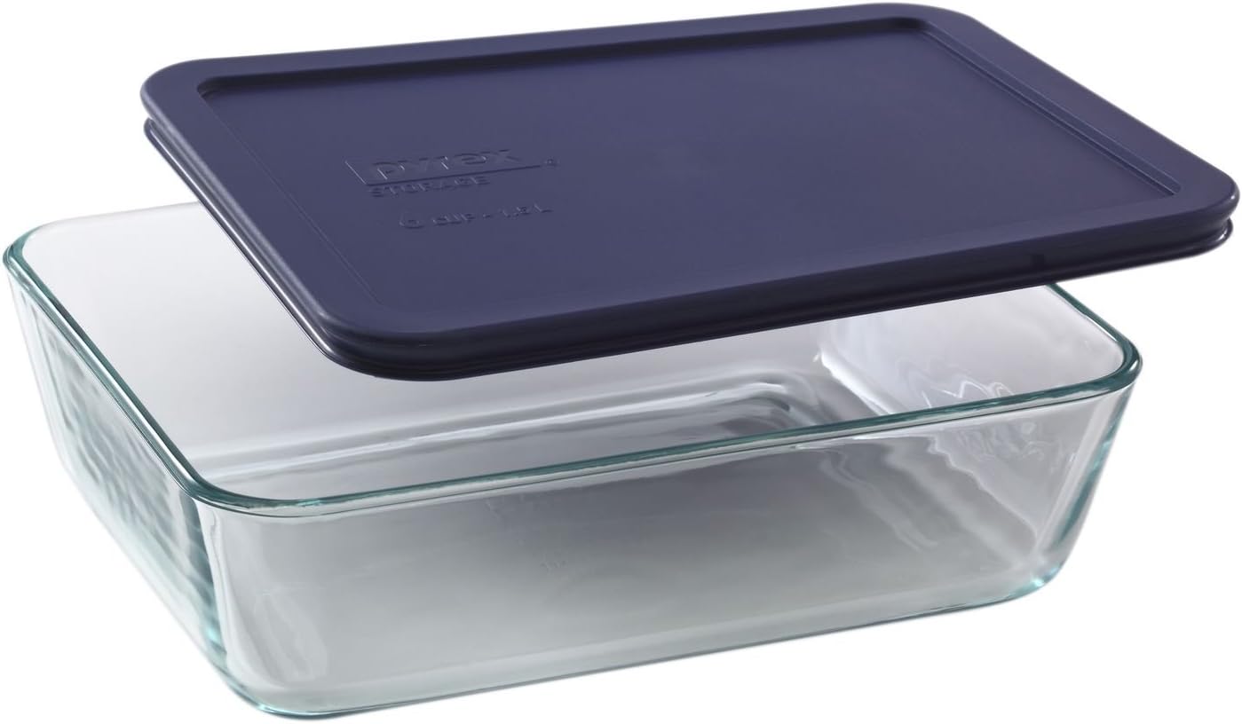 Pyrex-Simply-Store-6-Cup-Blue-Rectangular-Glass-Dish-Made.jpg Pyrex Simply Store 6-Cup Blue Rectangular Glass Dish - Made in USA | Tempered Glass Construction | BPA-Free Plastic Cover | Microwave Freezer Safe | Top-Rack Dishwasher Safe - Image 1