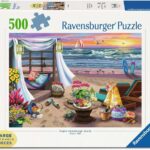 Ravensburger - Cabana Retreat - 500 Piece Large Format Jigsaw Puzzle - Enjoy Peaceful, Salty Breezes and a Stunning Ocean Sunset - Frameable - Premium Quality - Puzzles for Adults