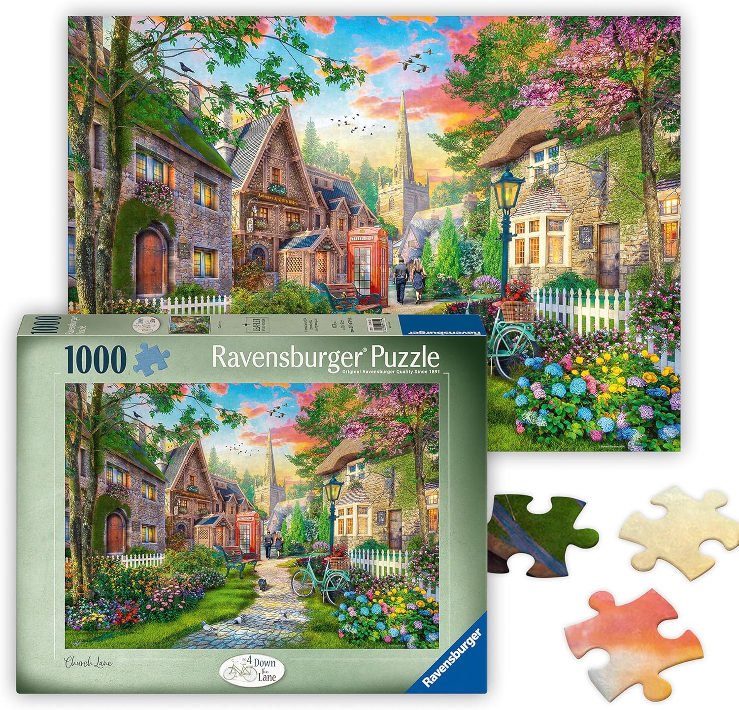 Ravensburger-Church-Lane-1000-Piece-Jigsaw-Puzzle.jpg Ravensburger - Church Lane - 1000 Piece Jigsaw Puzzle - Charming English Village Church - Bright, Peaceful Imagery - Frameable - Premium Quality - Puzzles for Adults - Image 1