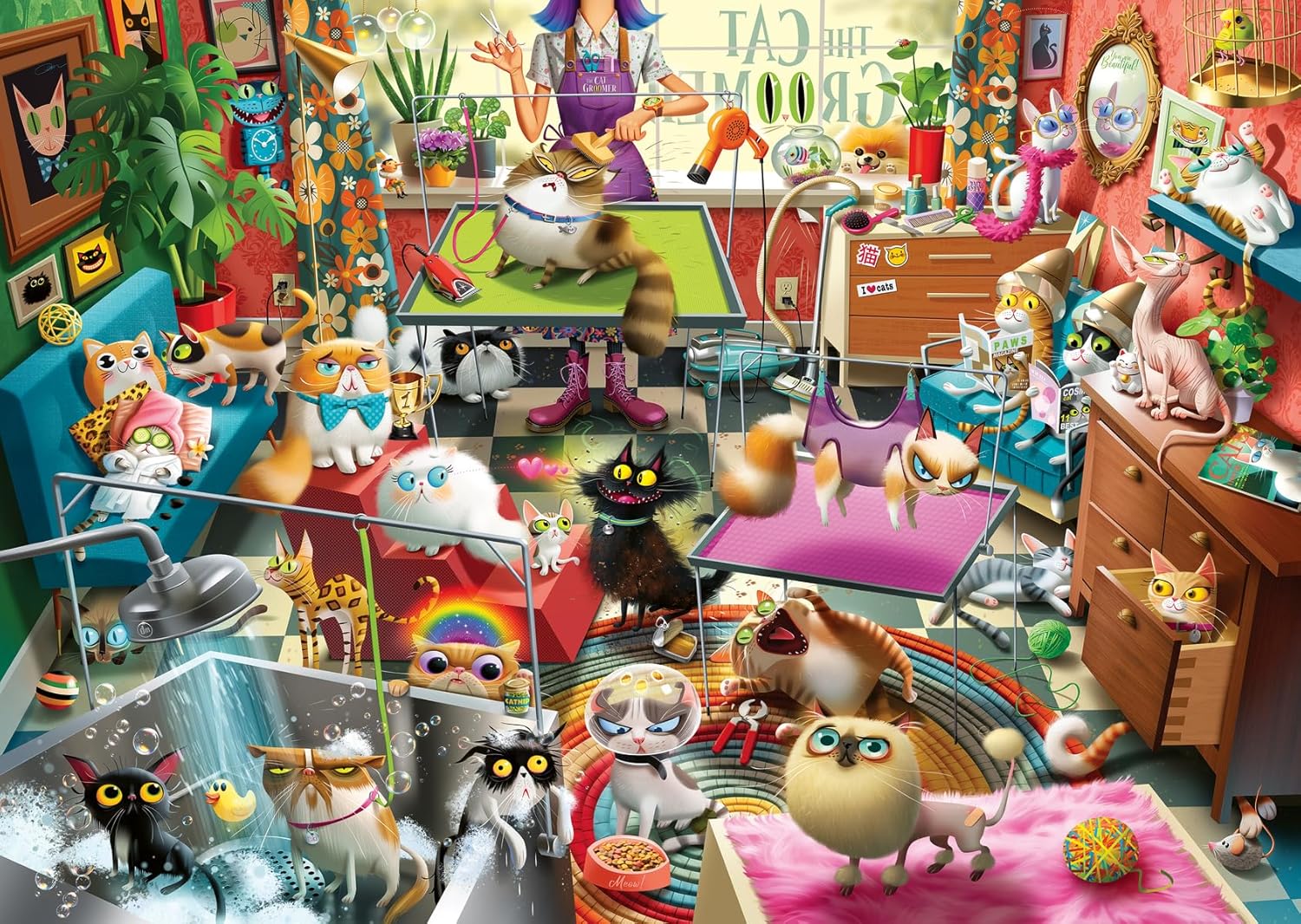 Ravensburger-The-Cat-Groomer-–-1000-Piece-Jigsaw-Puzzle-by.jpg Ravensburger The Cat Groomer – 1000 Piece Jigsaw Puzzle by Dean Macadam – Whimsical Cat Salon Scene - Vibrant Artwork - Premium Quality Ages 14 and Up - Image 1