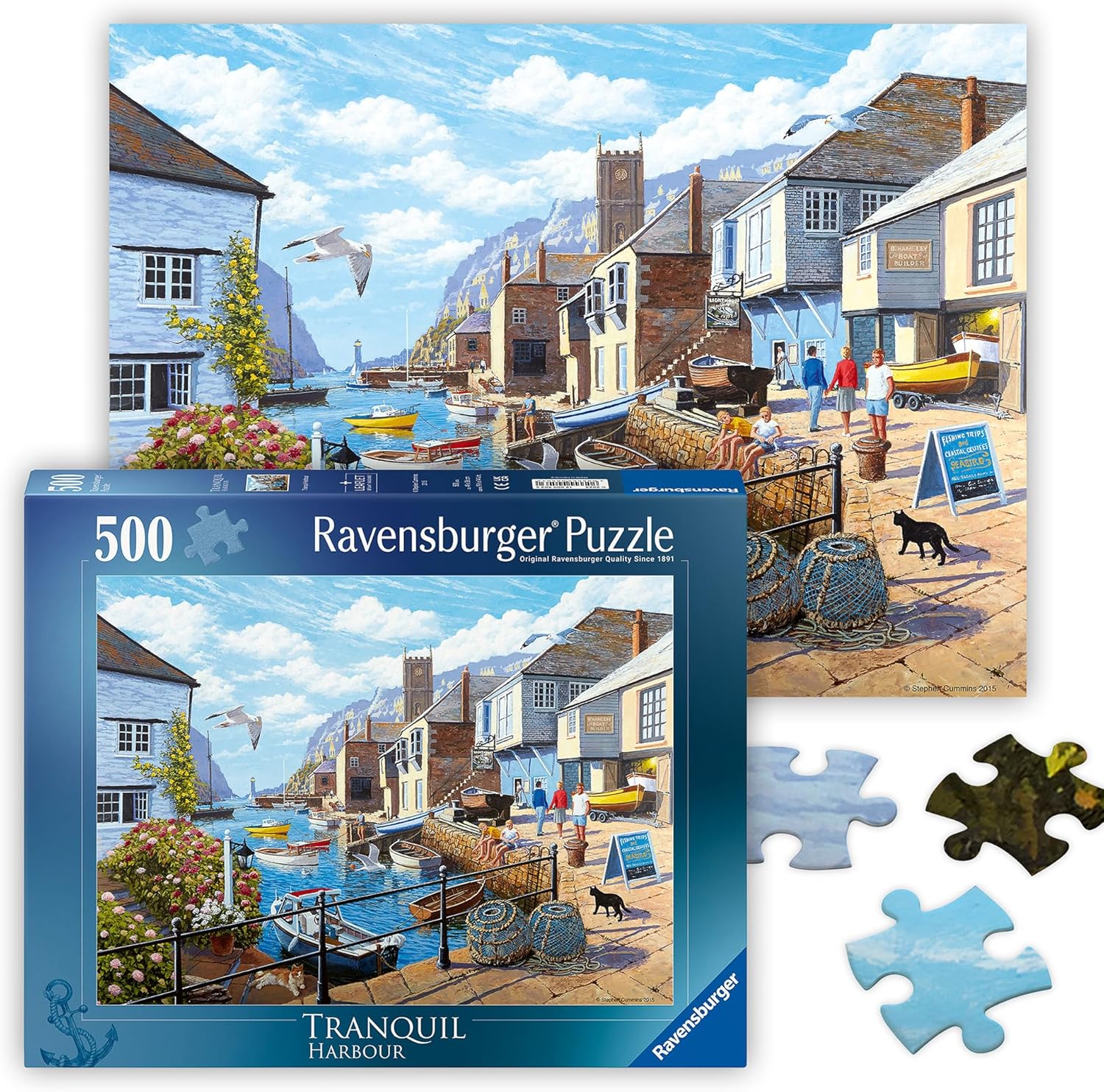 Ravensburger-Tranquil-Harbour-500-Piece-Jigsaw-Puzzle.jpg Ravensburger - Tranquil Harbour - 500 Piece Jigsaw Puzzle - Stunning, Vivid Imagery of a Summer Coastal Harbor - Inspiring Scene - Ideal Gift - Frameable Art - Screen-Free Fun - Puzzles for Adults - Image 1