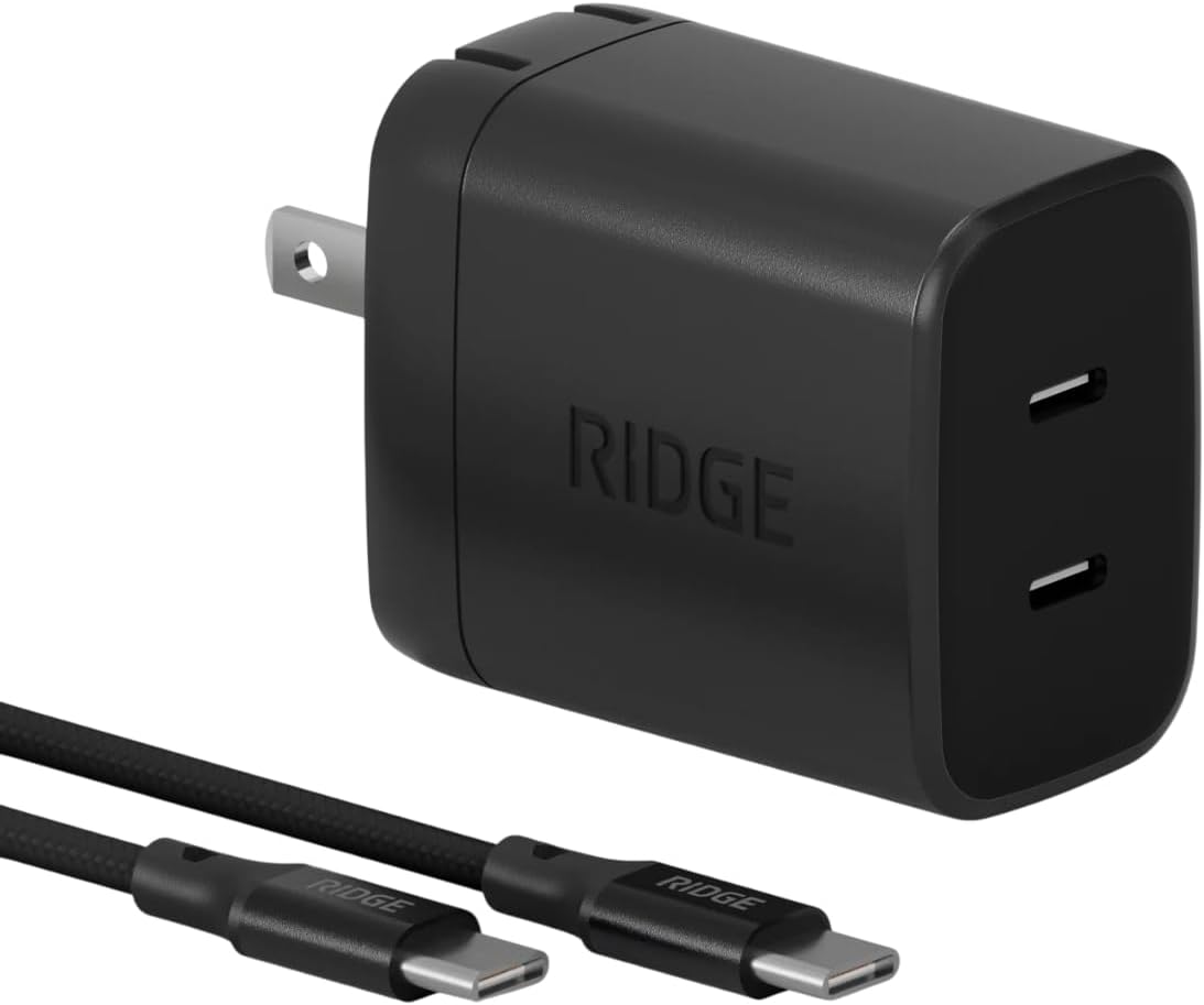 Ridge-45W-Wall-Charger-Set-Dual-USB-C-Ports-Laptop-Grade-Power.jpg Ridge 45W Wall Charger Set, Dual USB-C Ports, Laptop-Grade Power with Complete Cable Kit Included - Matte Black - Image 1