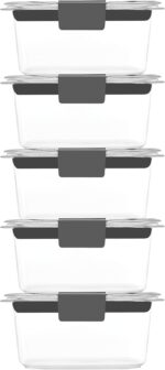 Rubbermaid Brilliance BPA-Free Food Storage Containers Multi Pack, 1.3 Cup Plastic Containers with Lids, 5 Pack, Leak Proof, Microwave & Dishwasher Safe - Image 2