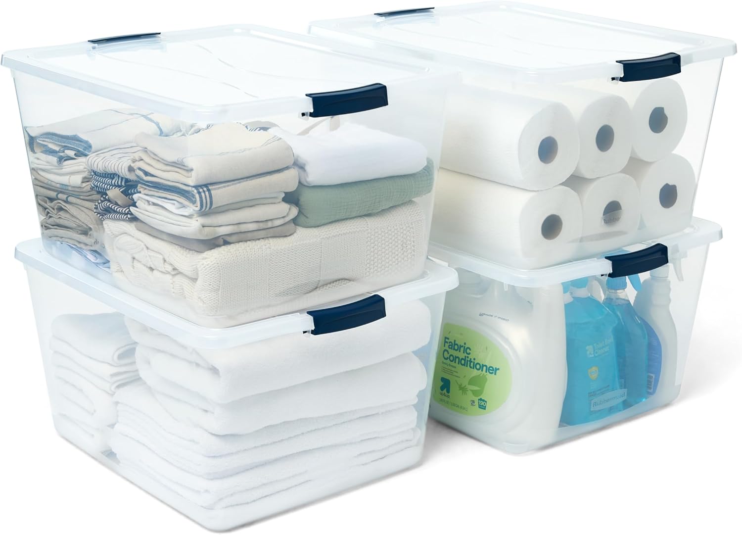 Rubbermaid-Cleverstore-71-Qt-Clear-Storage-Bins-with-Lids-4-Pack.jpg Rubbermaid Cleverstore 71 Qt Clear Storage Bins with Lids, 4-Pack, Stackable, BPA-Free, Made in USA - Image 1