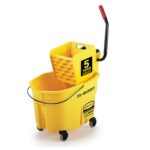 Rubbermaid Commercial Products WaveBrake 35 Qt. Side-Press Mop Bucket and Wringer Combo on Wheels Yellow for Professional/Industrial/Business Heavy-Duty Floor Cleaning/Mopping