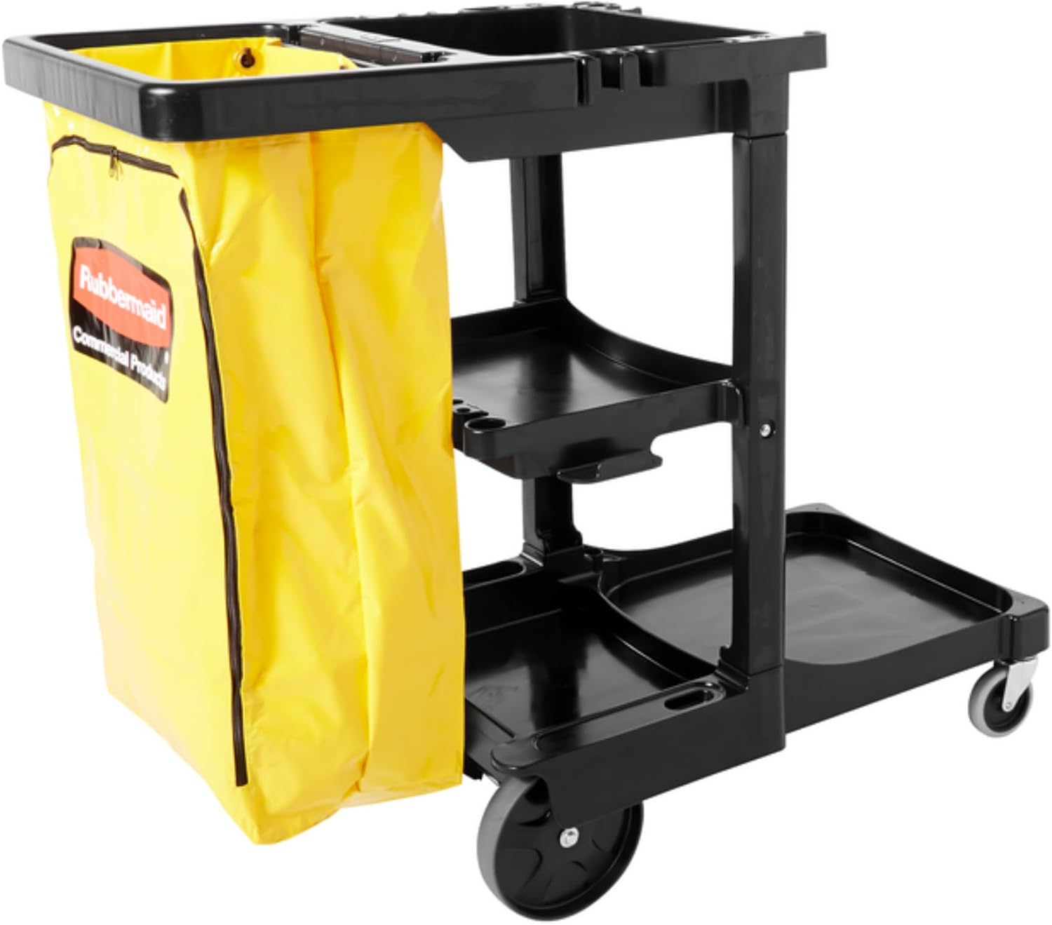 Rubbermaid-Commercial-Traditional-Janitorial-3-Shelf-Cleaning-Cart-Wheeled-with-Zippered.jpg Rubbermaid Commercial Traditional Janitorial 3-Shelf Cleaning Cart, Wheeled with Zippered Yellow Vinyl Bag, for Business/School/Office/Janatorial Cleaning - Image 1