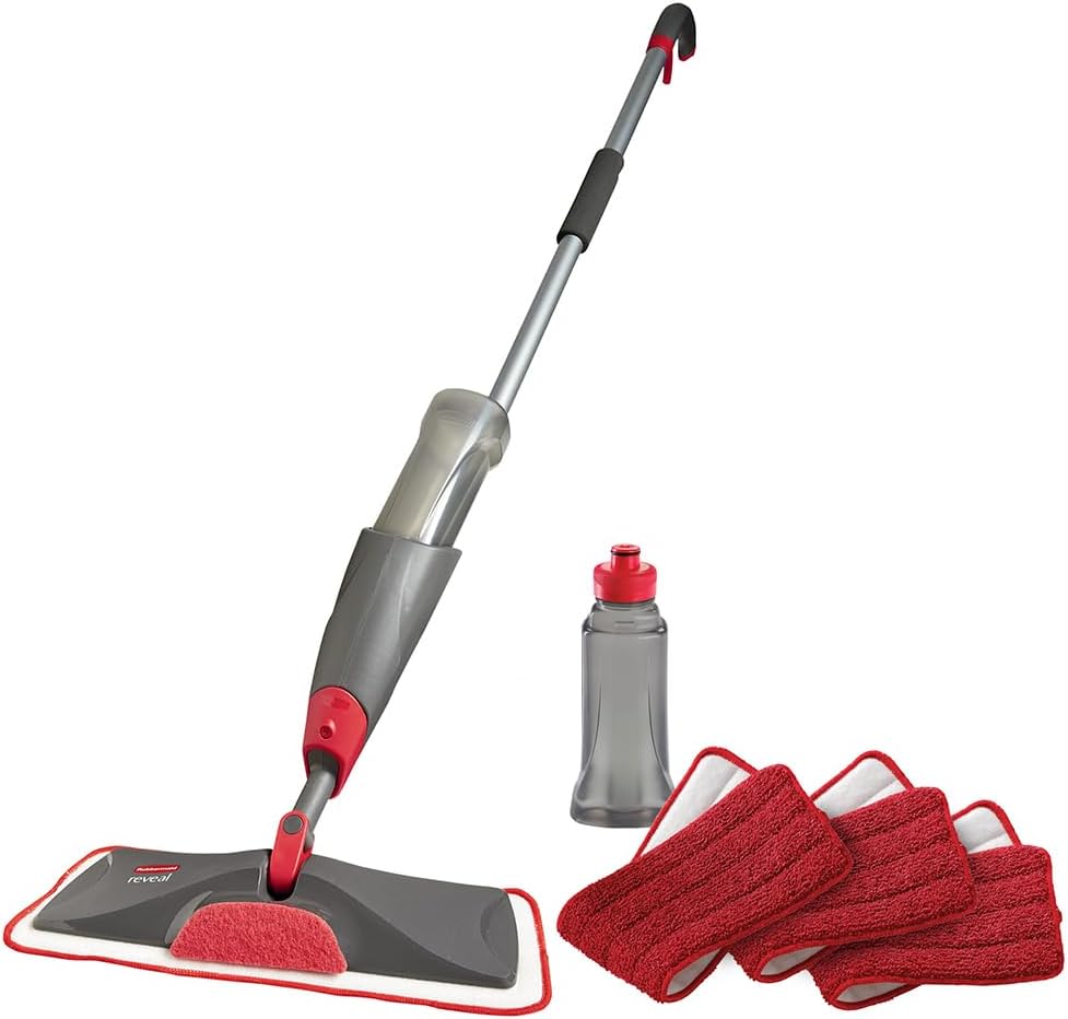 Rubbermaid-Reveal-Spray-Mop-Floor-Cleaning-Kit-3-Reusable-Microfiber.jpg Rubbermaid Reveal Spray Mop Floor Cleaning Kit, 3 Reusable Microfiber Wet Pads, 1 Refillable Bottle, Cordless, Multi-Surface Mopping for All Home/Bathroom/Office Floors - Image 1