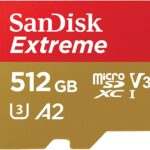 SANDISK 512GB Extreme microSDXC UHS-I Memory Card with Adapter - C10, U3, V30, 4K, 5K, A2, Micro SD Card - SDSQXAV-512G-GN6MA