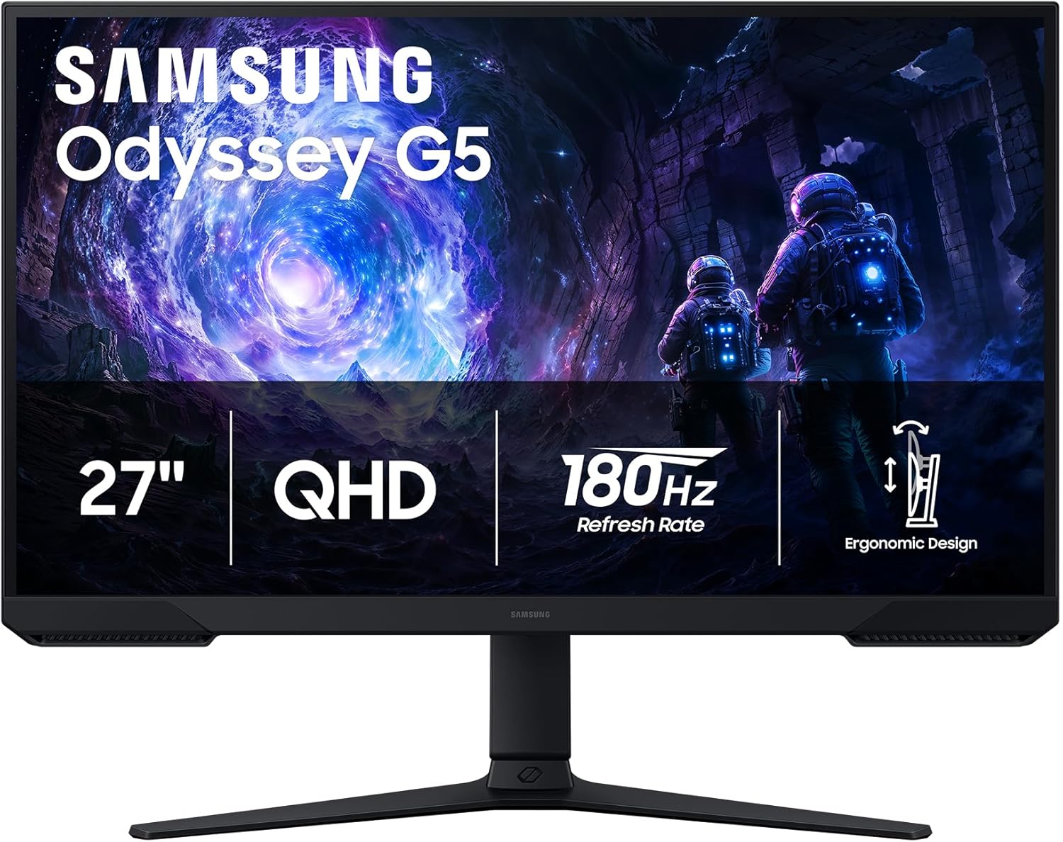 Samsung-27-Odyssey-G5-G51F-Gaming-Monitor-QHD-1440P.jpg Samsung 27" Odyssey G5 (G51F) Gaming Monitor - QHD (1440P), 180Hz, 1ms, AMD FreeSync, HDR10, Height Adjustable Stand, Black Equalizer, Virtual Aim Point, Auto Source Switch+, LS27FG512ENXZA - Image 1