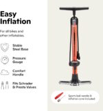 Schwinn Air Center Series or Basic Floor Pump, for a Range of Bikes, 100, 120 or 160 PSI, Soft Grip Handle, Dual Head for Schrader and Presta Valves, Manual Air Pump - Image 2