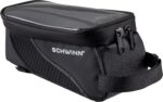Schwinn Top Tube Phone Bag for Bicycles, Black, Touch-Screen Compatible Smartphone Pocket, Easy Installation, Weatherproof Zip Pocket, Storage for Phone, Wallet, Keys and More, Bike Frame Mount Bag