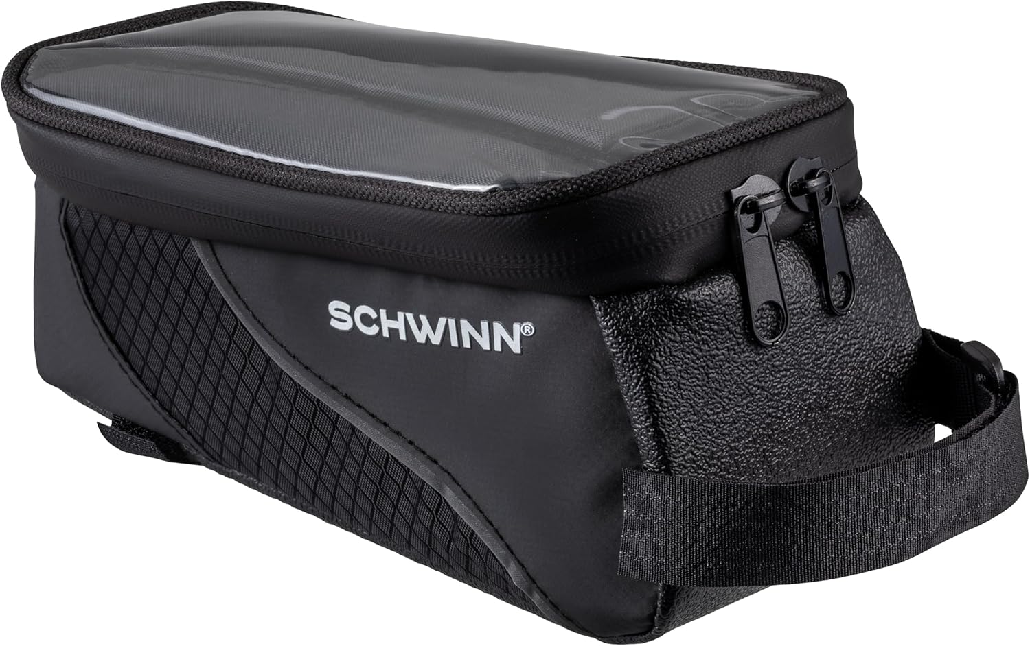 Schwinn-Top-Tube-Phone-Bag-for-Bicycles-Black-Touch-Screen-Compatible.jpg Schwinn Top Tube Phone Bag for Bicycles, Black, Touch-Screen Compatible Smartphone Pocket, Easy Installation, Weatherproof Zip Pocket, Storage for Phone, Wallet, Keys and More, Bike Frame Mount Bag - Image 1